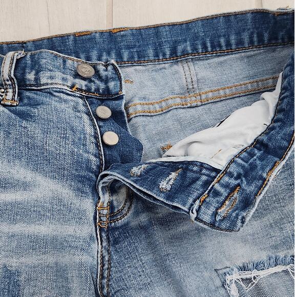 DOPE Denim Shorts Men's Size 30 Button Fly Distressed Raw Hem Ripped Style - Picture 5 of 8